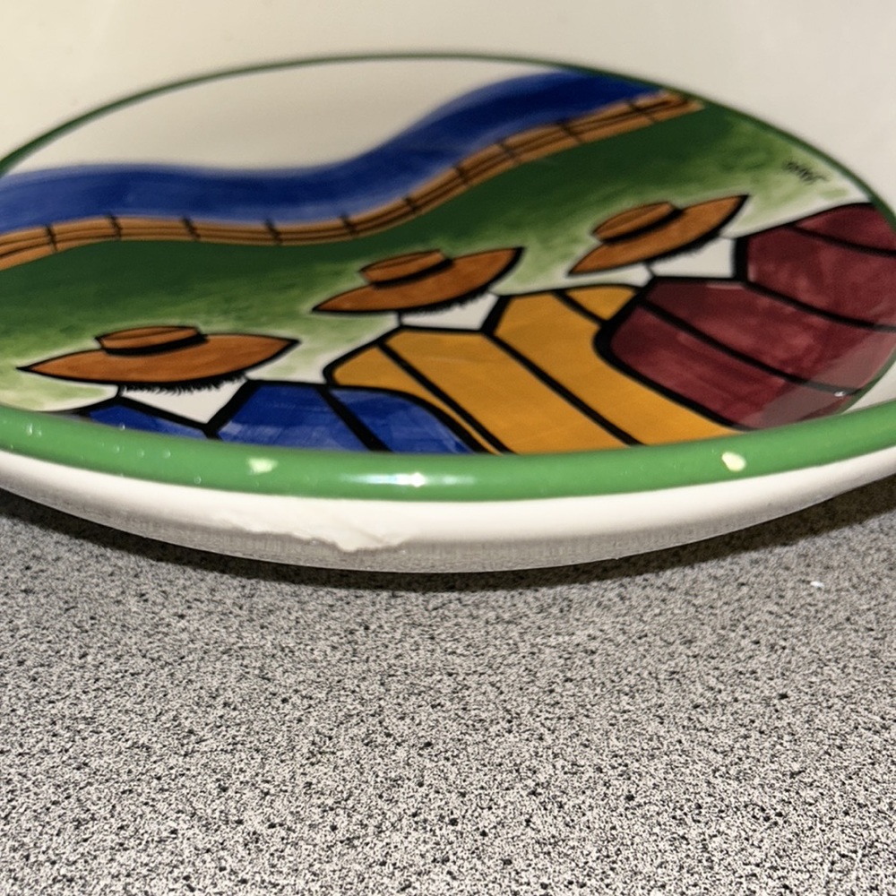 Vintage Ranchero Horsemen Gaetano Pottery USA Large 12 3/8” Bowl Signed - Picture 8 of 11